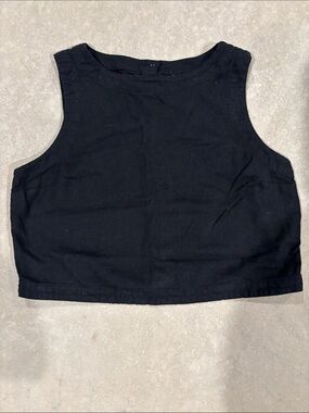 Women's Black Linen Cropped Tank Top
